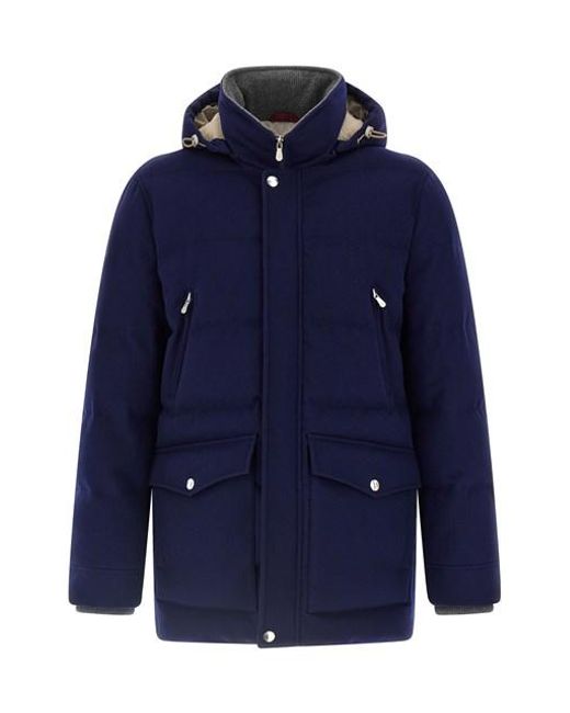 Brunello Cucinelli Blue Flannel Down Jacket for men