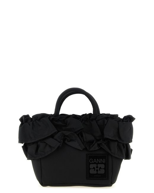 Ganni Black 'Mini Shopper Ruffle' Handbag