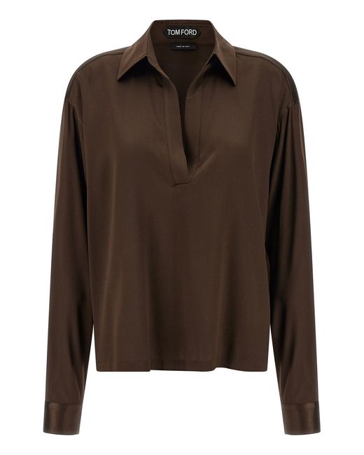 Tom Ford Brown Silk Polo Shirt