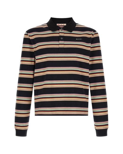 Marni Black Striped Polo Shirt for men