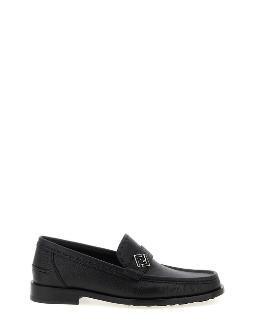Fendi Black 'Ff Metal' Loafers for men