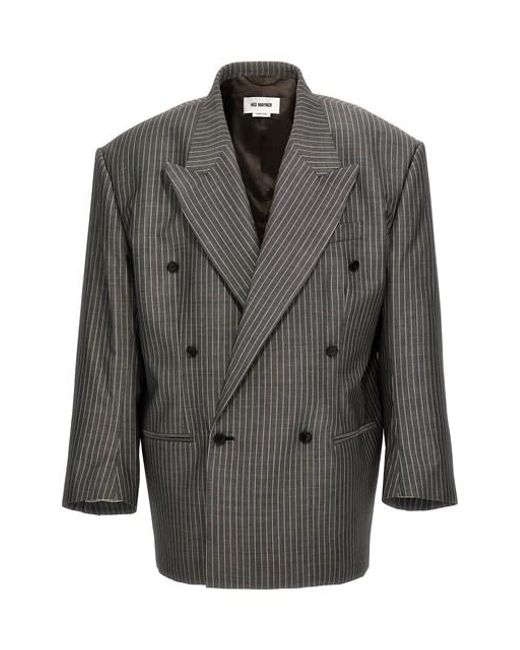 Hed Mayner Gray Pinstriped Double-breasted Blazer for men