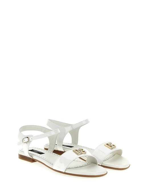 Dolce & Gabbana White Logo Patent Sandals