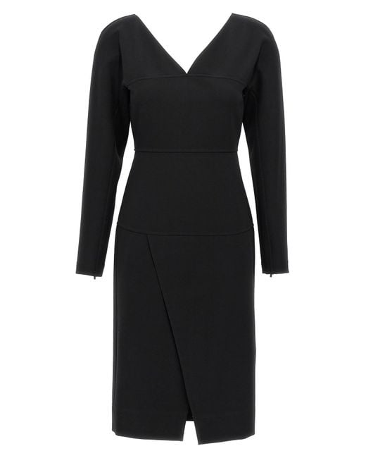 Fendi Black Chic Long Sleeve Midi Dress For
