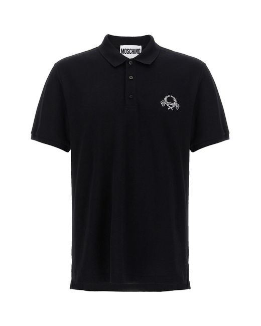 Moschino Black Logo Embroidery Polo Shirt for men