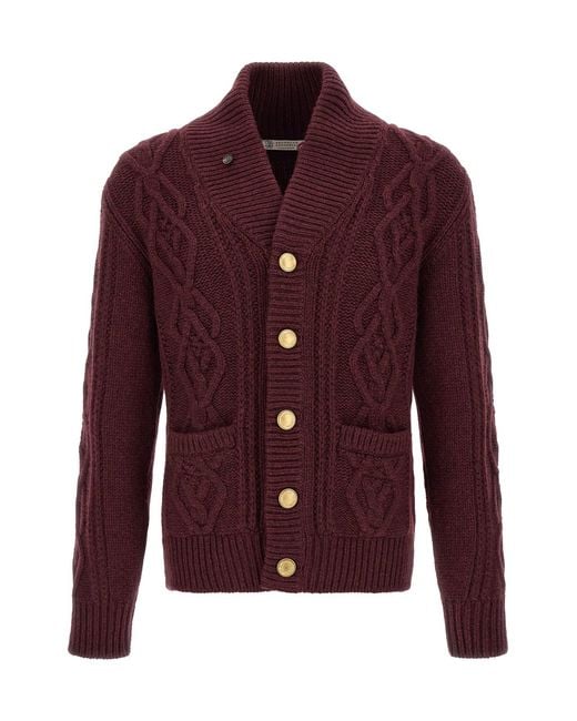 Brunello Cucinelli Red Cardigan Cashmere Piuma for men