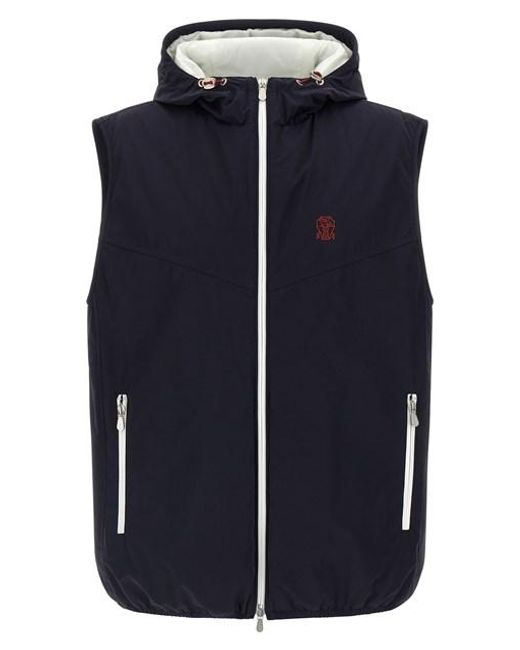 Brunello Cucinelli Blue Hooded Vest for men