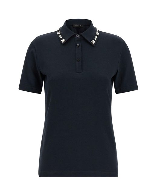Fabiana Filippi Black Crystal Collar Polo Shirt