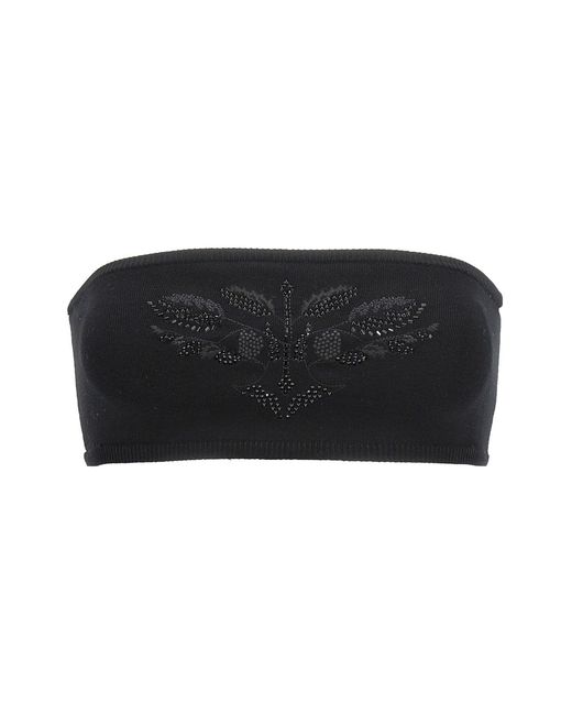 Max Mara Black Embroidered Viscose Bandeau Top