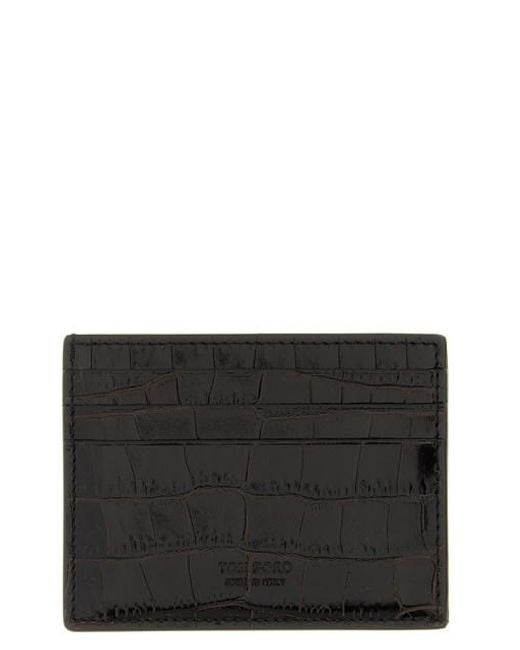Tom Ford Black Crocodile Leather Card Holder for men