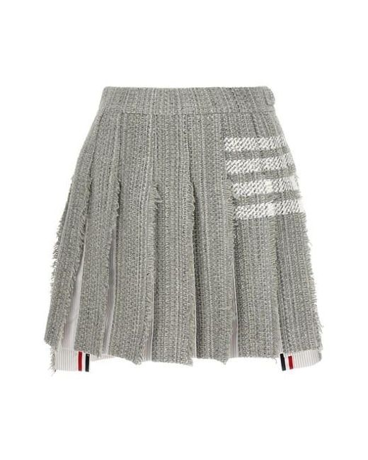 Thom Browne Gray Pleated Tweed Skirt