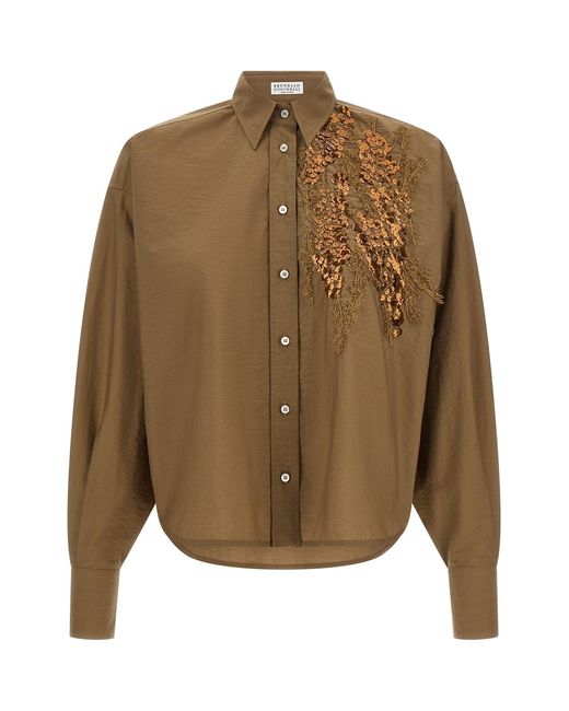 Brunello Cucinelli Brown 'dazzling Seabed Embroidery' Shirt