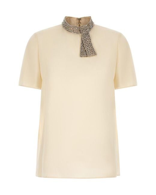 Valentino Garavani Natural Jewel Collar Top