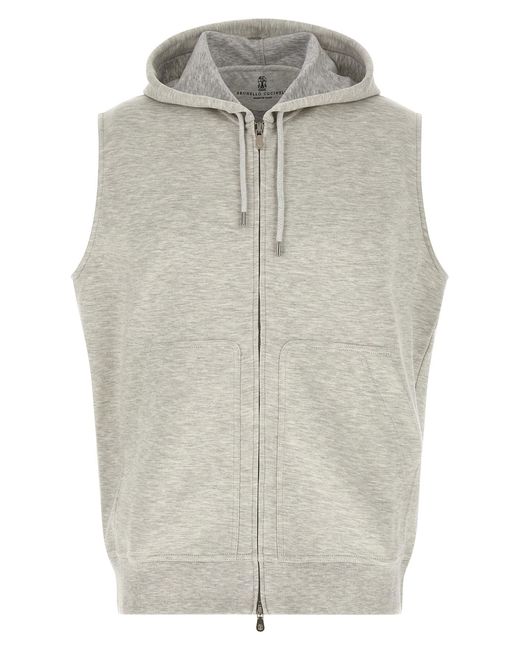 Brunello Cucinelli Gray Hooded Vest for men