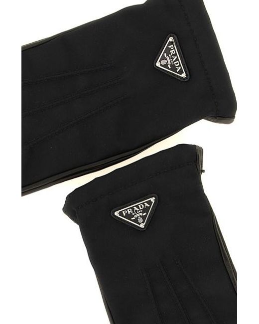 Guanti Re-Nylon E Nappa di Prada in Black da Uomo