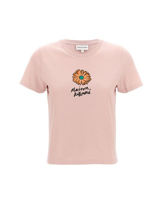 Maison Kitsuné Pink 'floating Flower' T-shirt