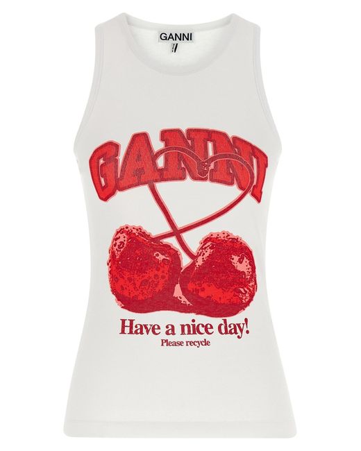 Ganni White 'Cherry' Tank Top