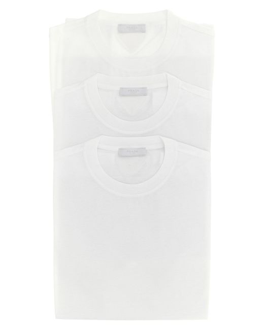 Prada White 3-pack Triangle Logo T-shirt for men