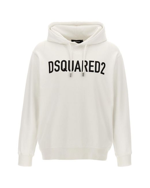 DSquared² White Logo Print Hoodie for men