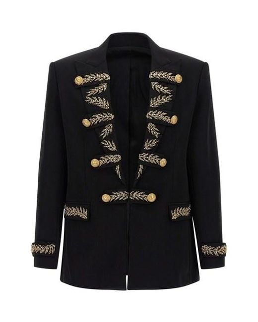 Balmain Black Leaf Embroidery Blazer for men