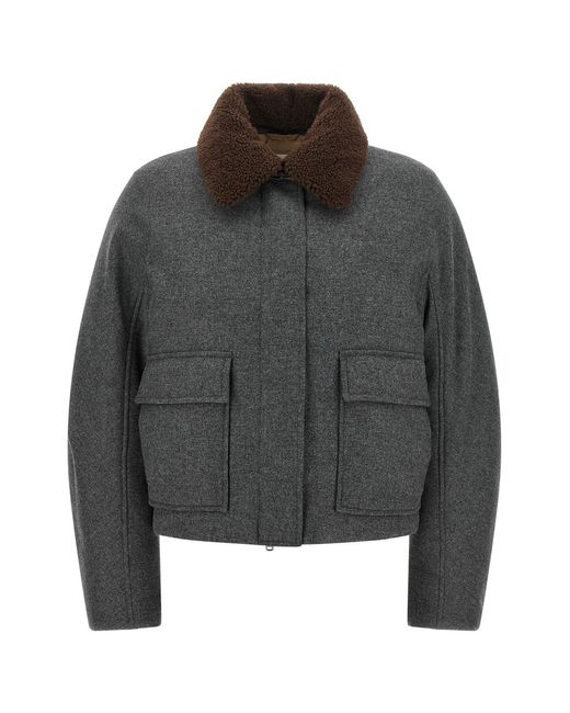 Brunello Cucinelli Black Shearling Collar Cropped Jacket