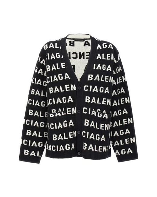 Balenciaga Black All Over Logo Cardigan Sweater, Cardigans