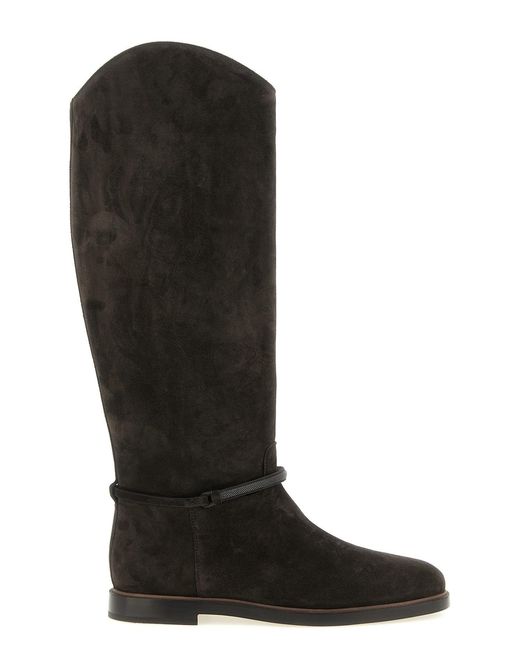 Brunello Cucinelli Black Calfskin Over The Knee Shoe