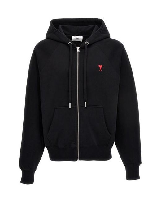 Felpa con cappuccio 'Ami De Coeur' di AMI in Black da Uomo