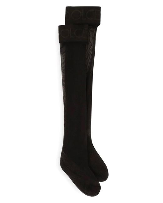 Dolce & Gabbana Black Logo Over-the-knee Socks
