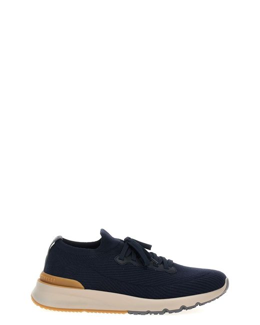Brunello Cucinelli Blue Knitted Sneakers for men