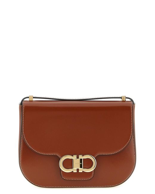 Ferragamo Brown 'double Gancini' Closure Shoulder Bag