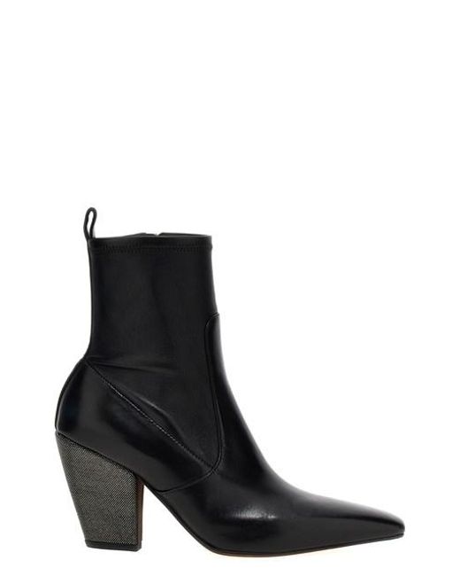 Brunello Cucinelli Black Jewel Heel Ankle Boots