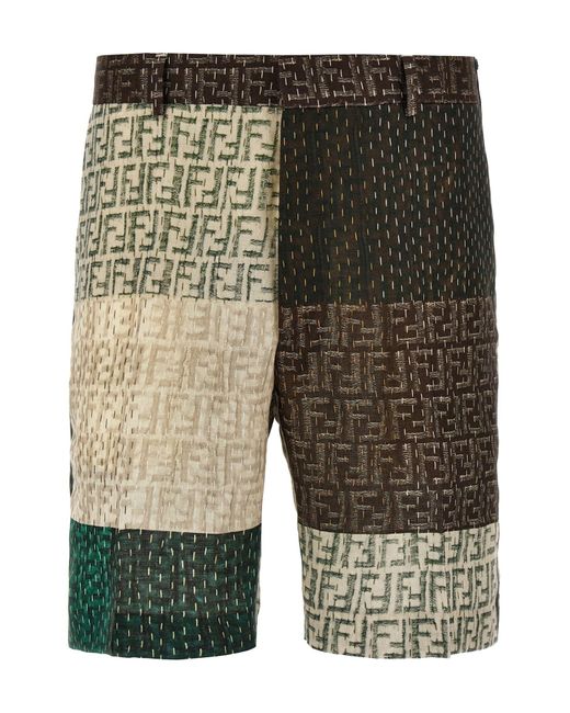 Fendi Green Patchwork Bermuda Shorts for men