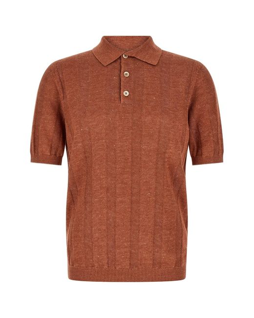 Brunello Cucinelli Brown Wide Ribbed Polo Shirt for men