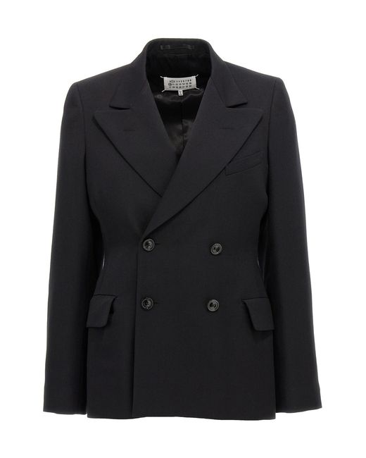 Maison Margiela Black Tailored Double-Breasted Wool Blazer for men