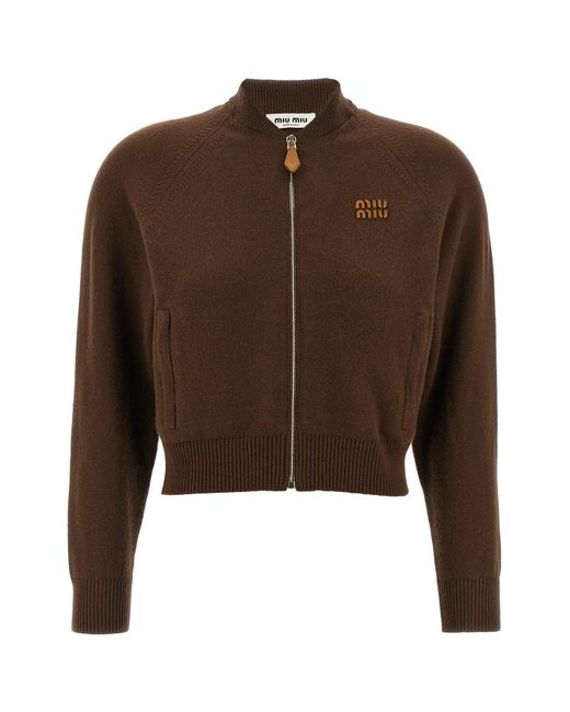 Miu Miu Brown Cardigan Mit Logo