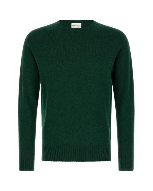 Ma'ry'ya Green Crew-neck Sweater With Slits for men