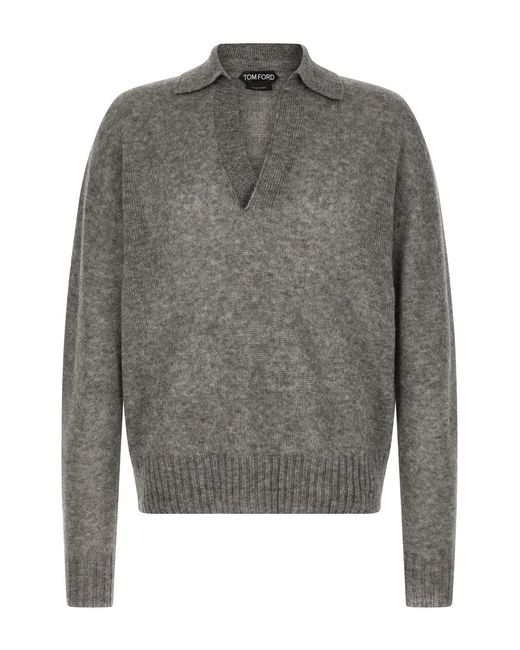 Tom Ford Gray Cashmere And Silk Polo Shirt for men