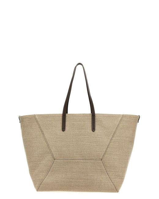 Brunello Cucinelli Brown Canvas Large Shopping Bag