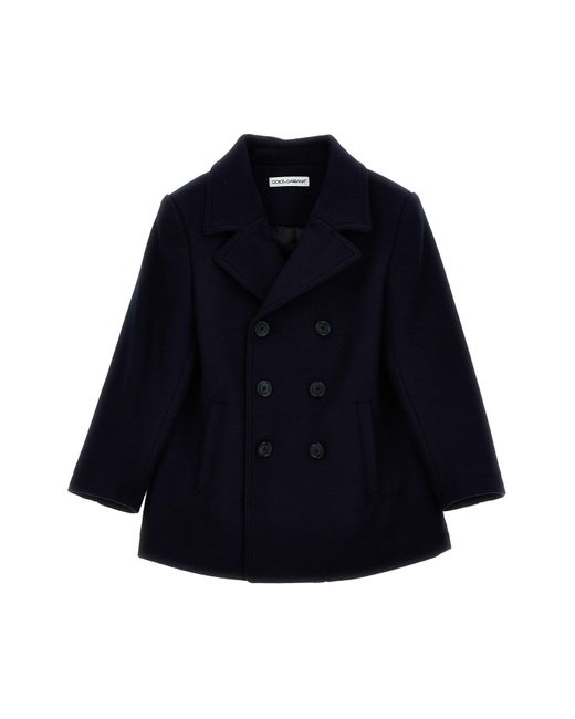 Dolce & Gabbana Blue Double Breasted Wool Coat for men