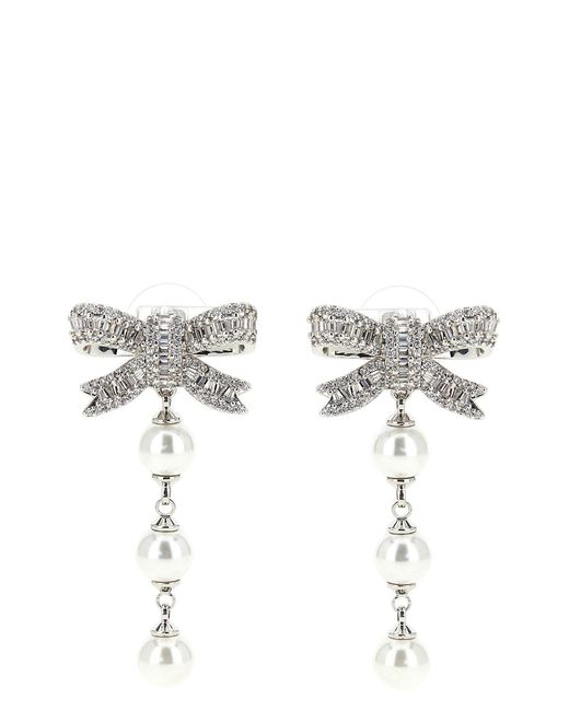 Self-Portrait Multicolor 'crystal Bow Pearl Droplet' Earrings