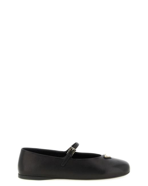 Prada Black Triangle Logo Nappa Ballet Flats