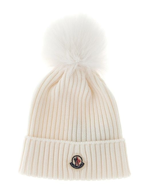 Moncler White Pon Pon Wool Beanie