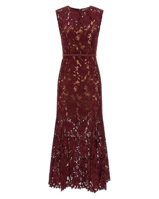 Self-Portrait Purple 'Burgundy Guipure Lace Midi' Dress