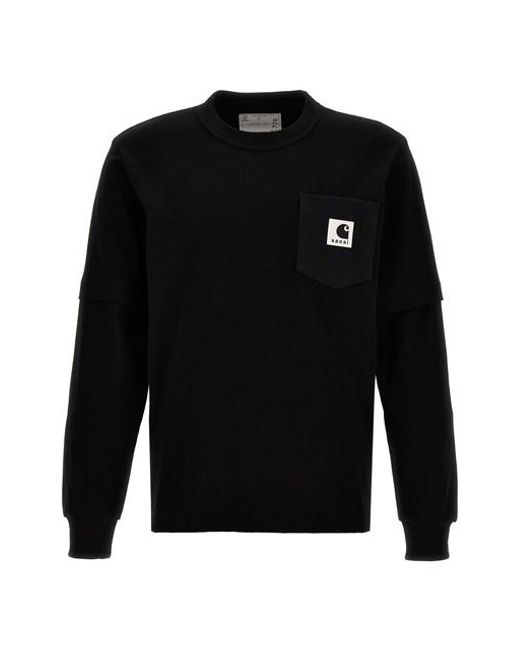 Sacai Black T-shirt X Carhartt Wip for men