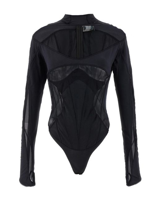 Mugler Black 'multi-layer Lingerie' Bodysuit