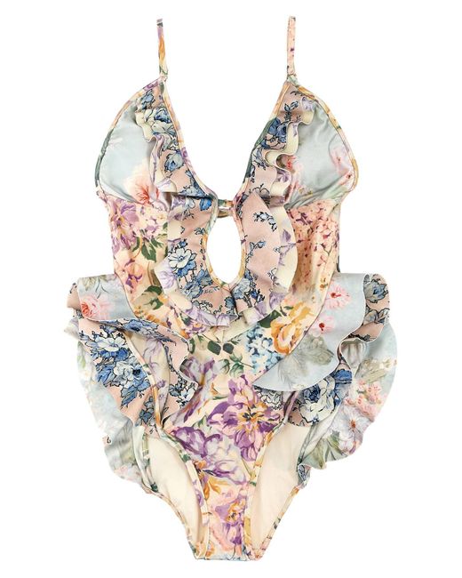 Zimmermann Multicolor 'halliday Waterfall Frill' One-piece Swimsuit