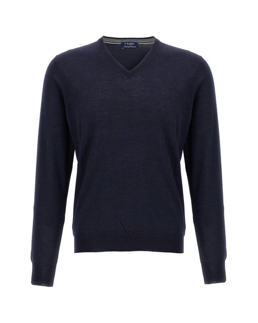 Barba Napoli Blue Wool And Silk Sweater for men