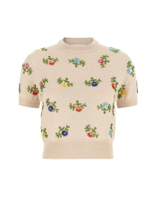 Rabanne Natural Sweater With Beads Embroidery