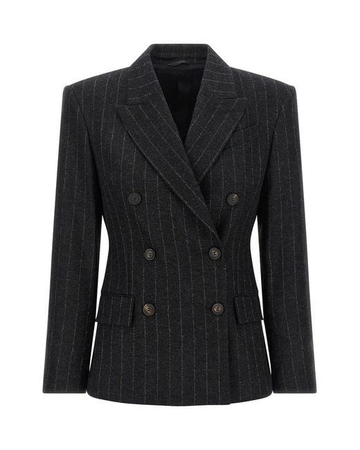 Brunello Cucinelli Black Pinstripe Blazer
